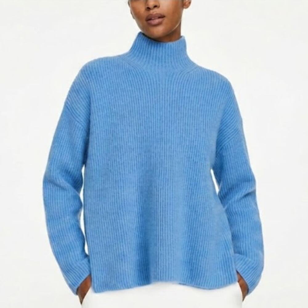 H&M Ribbed-Knit Turtleneck Sweater Relaxed Fit Wool Blend Baby Blue Womens XL